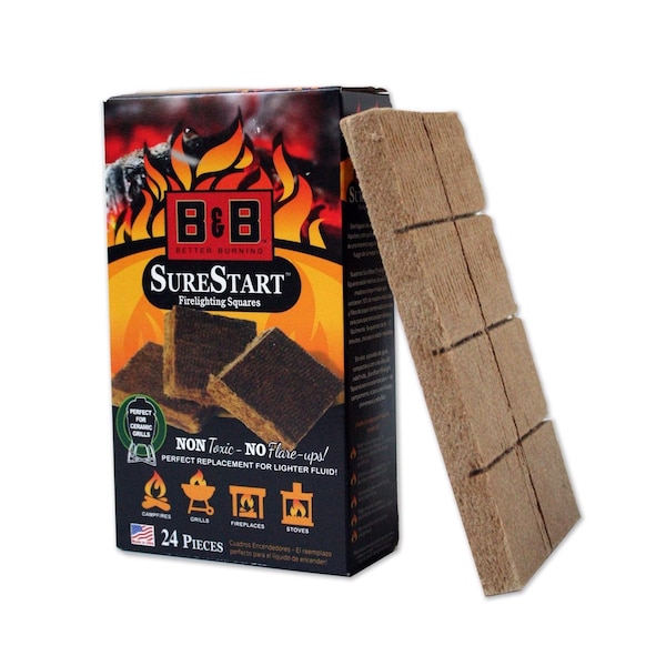 B&B 24 Pc Surestart Firelighting Squares B&B Charcoal Sure Start Charcoal Starters 24 each B00109 - main